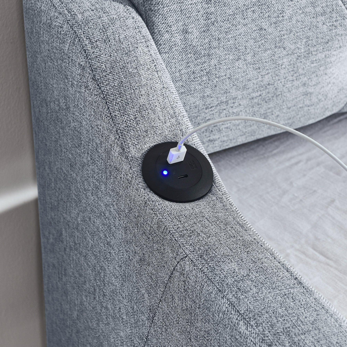 Twin Linen Upholstery Daybed With Erectable Trundle USB Charging - Omega Lifestyles