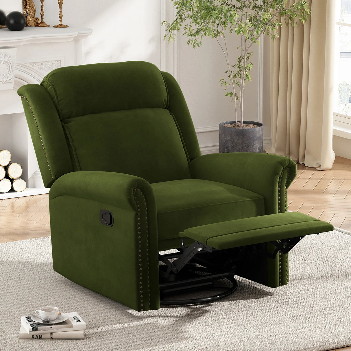 Modern Velvet Adjustable Backrest Swivel Recliner Chair - Omega Lifestyles