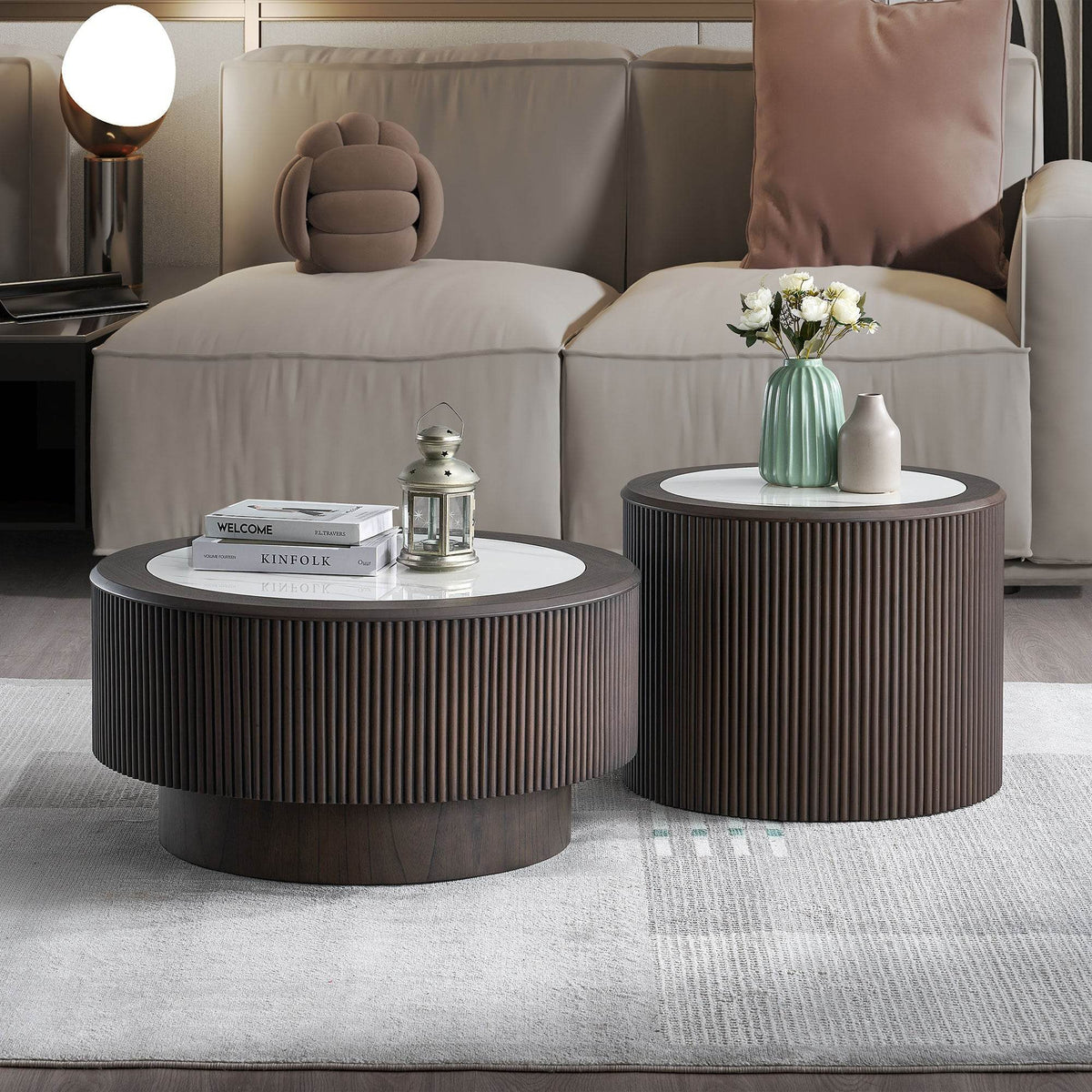 Modern Faux Marble Coffee Table Set With Pedestal - Sleep Galleria