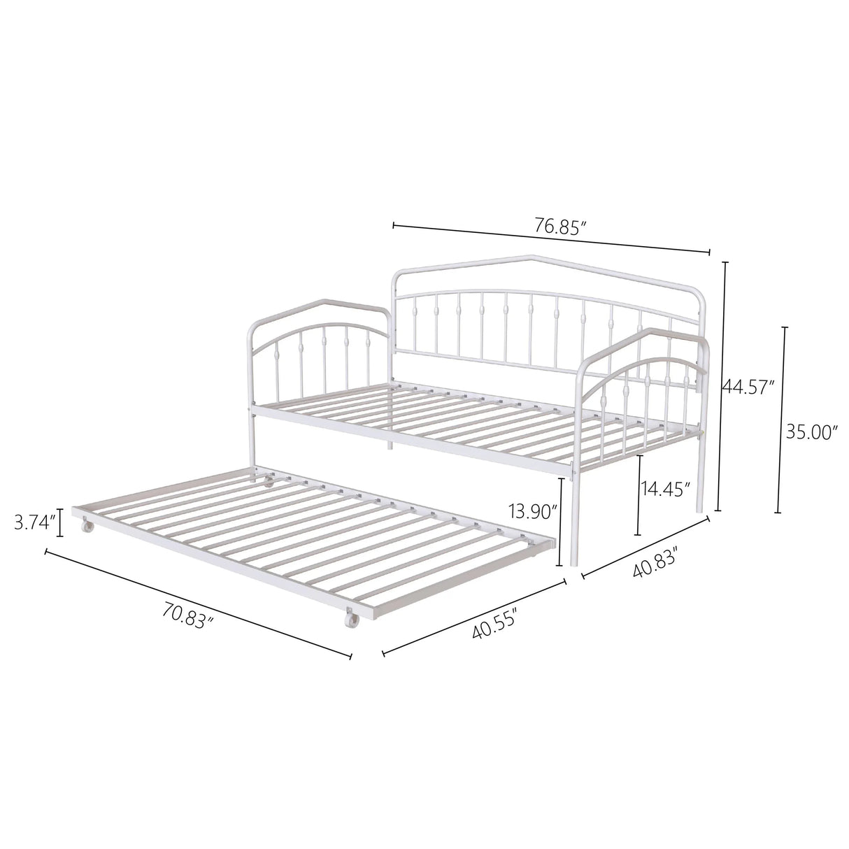 Twin Metal Daybed With Trundle White Bedroom Frame - Omega Lifestyles