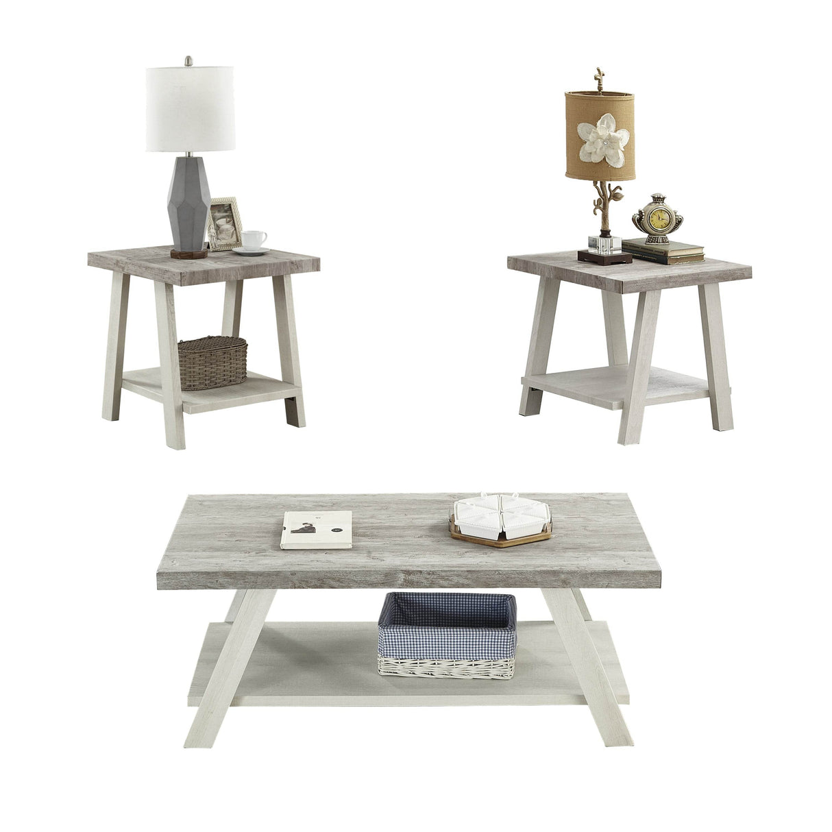 3-Piece Contemporary Wood Shelf Coffee Table Set - Sleep Galleria