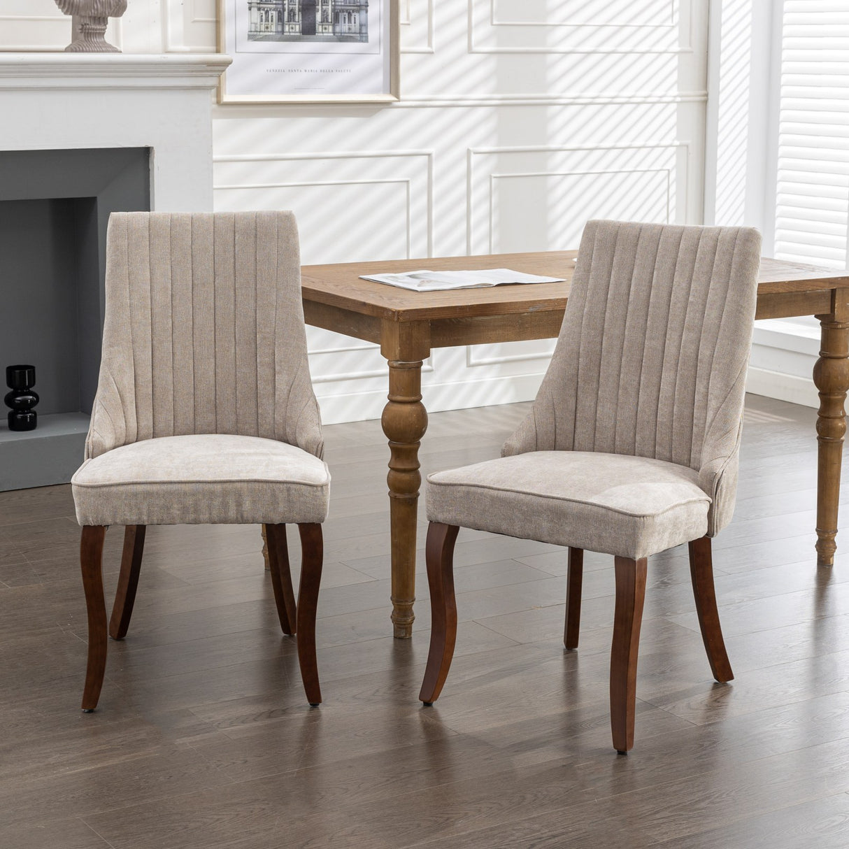 Set Of 2 Velvet Upholstered Dining Chairs With Solid Wood Legs