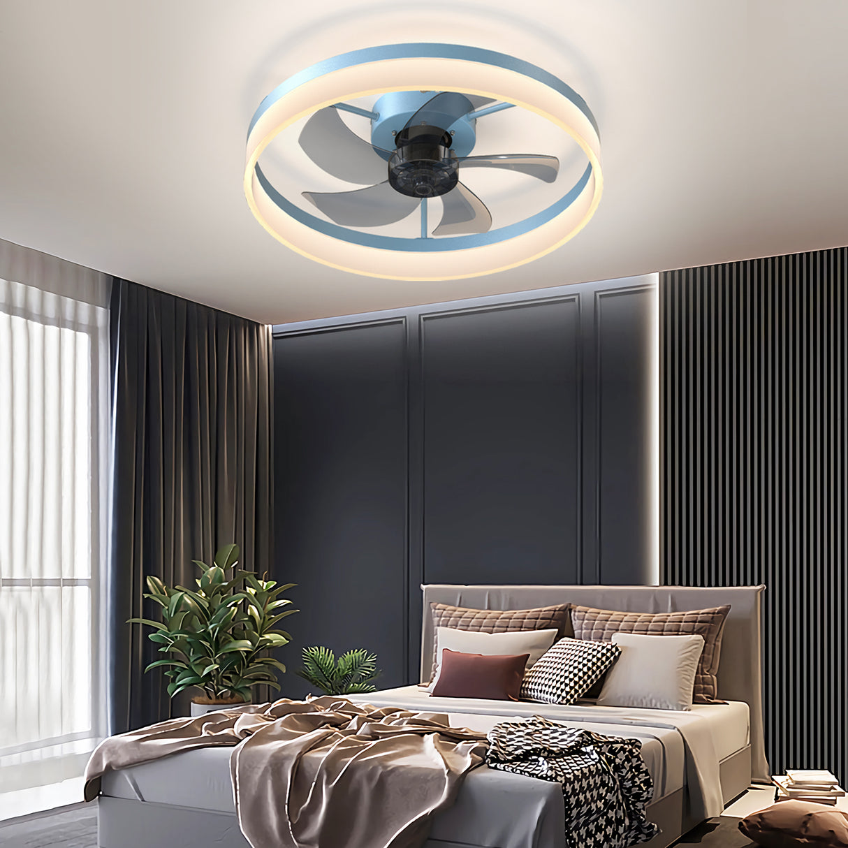 Modern Blue LED Dimmable Ceiling Fan With Remote