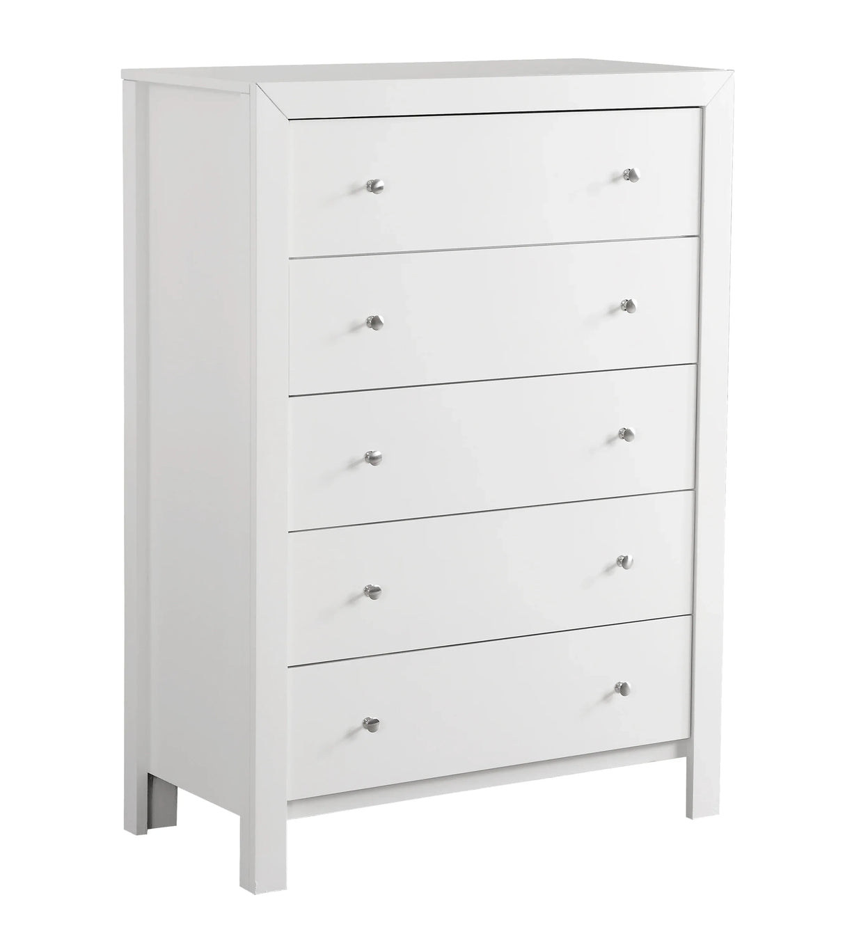 White Five-Drawer Wood Veneer Bedroom Chest - Omega Lifestyles
