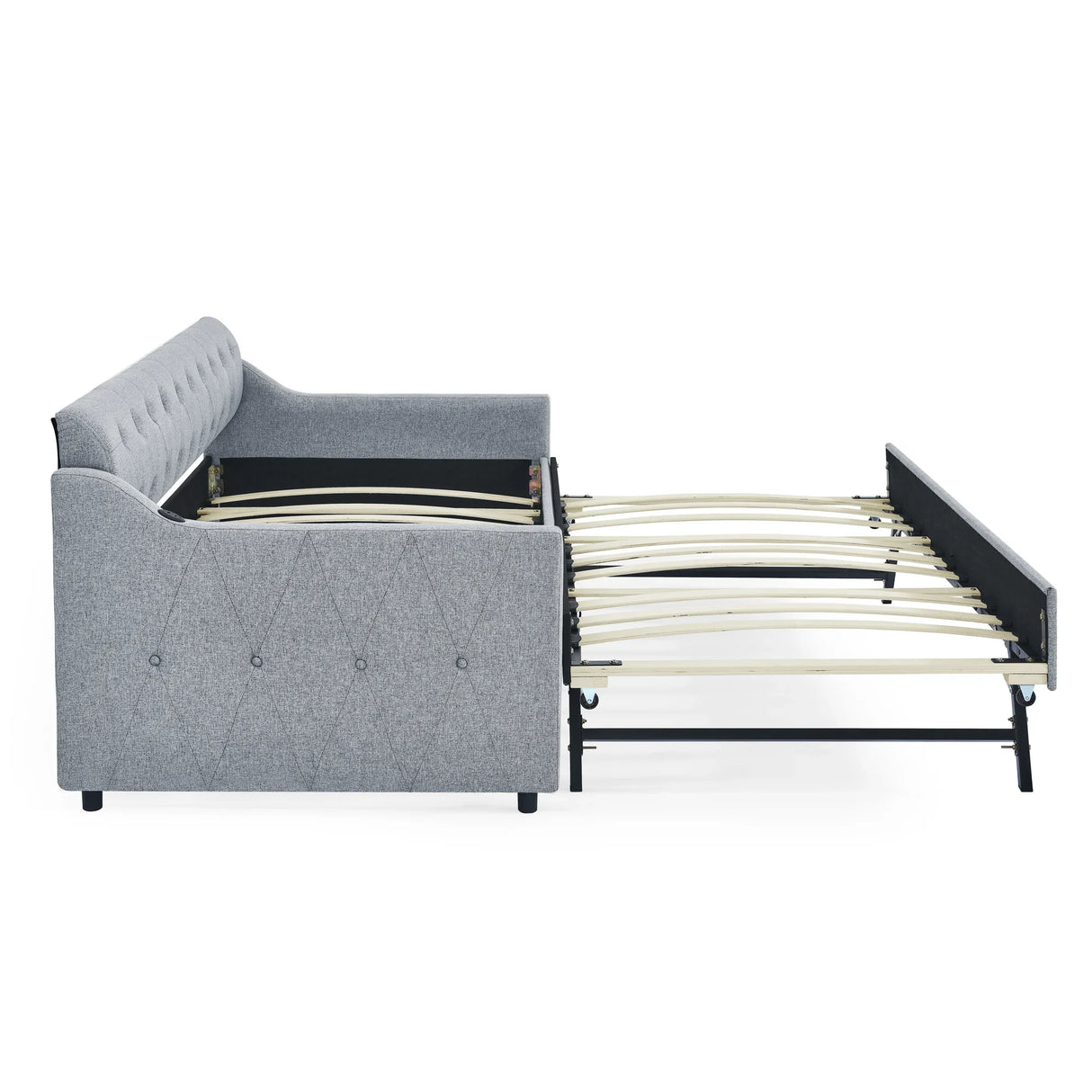 Twin Linen Upholstery Daybed With Erectable Trundle USB Charging - Omega Lifestyles