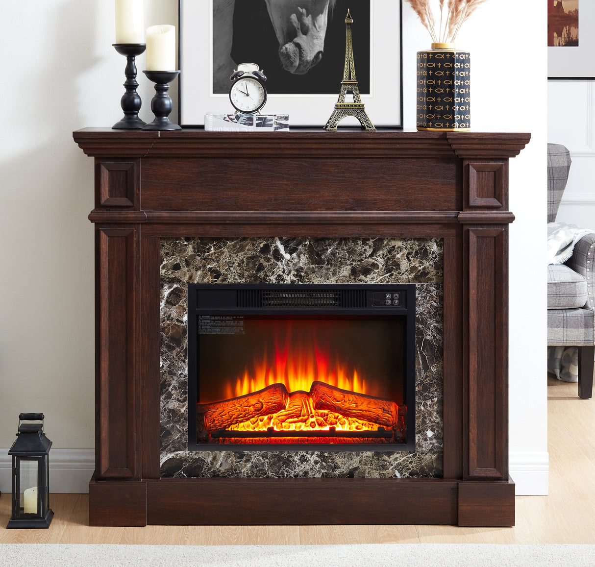 Electric Freestanding Fireplace Mantel With Remote Control