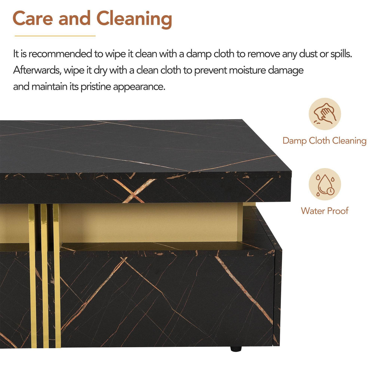 Modern Black Gold Accented Square Coffee Table With Storage - Sleep Galleria