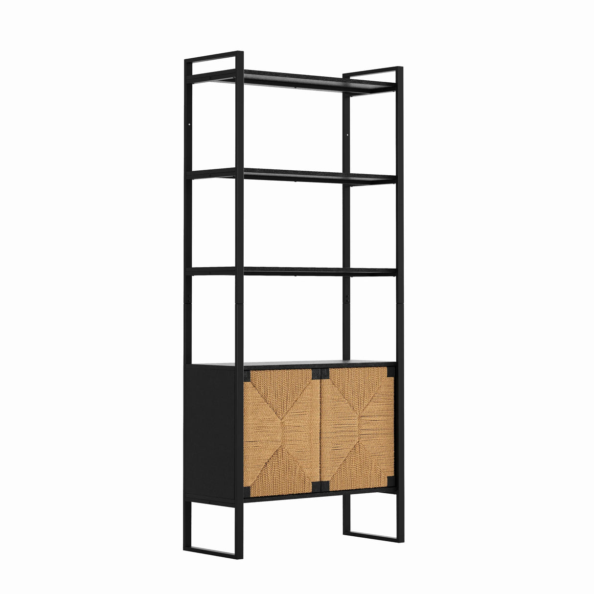 Natural Rattan Storage Cabinet Bookshelf With Doors - Omega Lifestyles