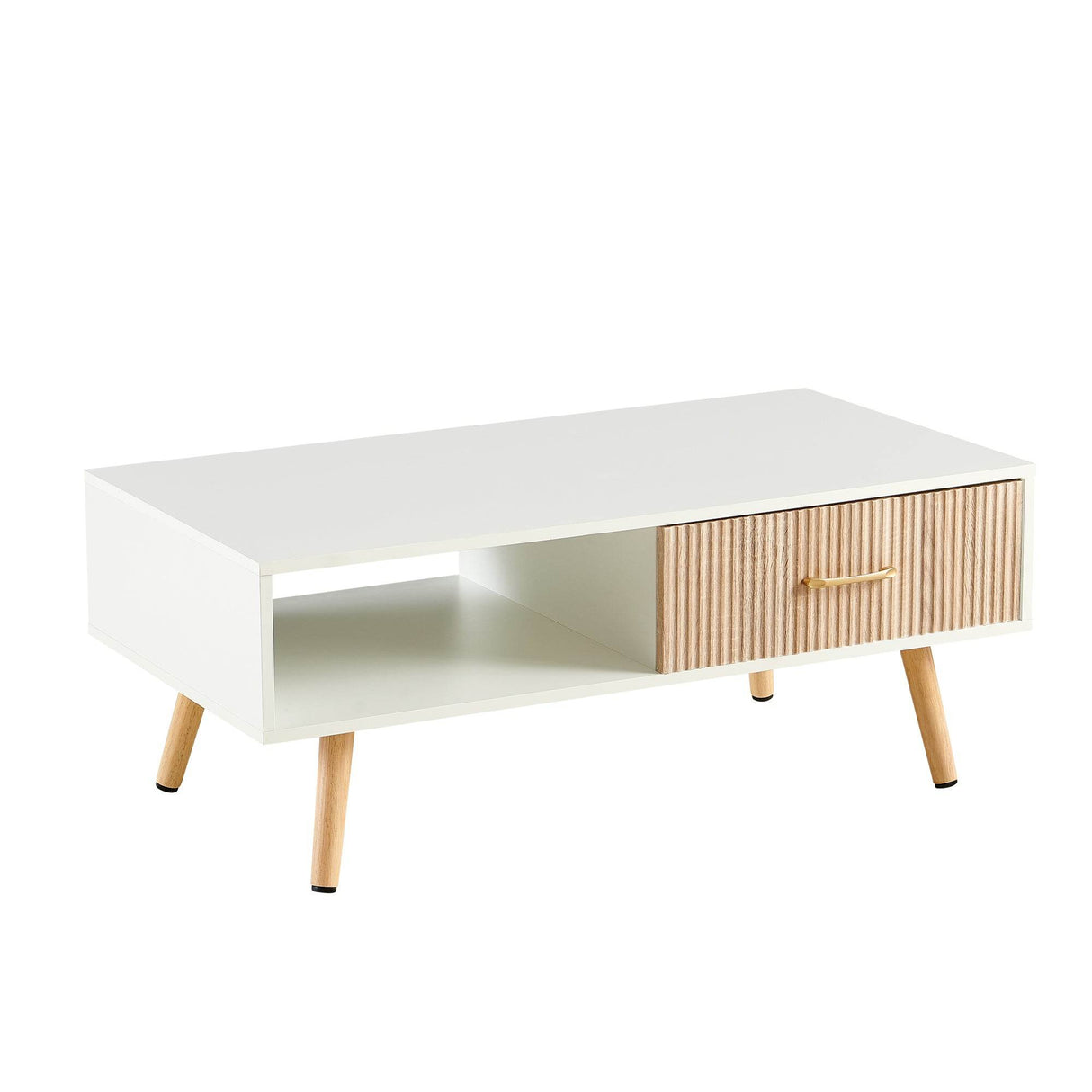 White Solid Wood Sliding Drawer Coffee Table - Sleep Galleria