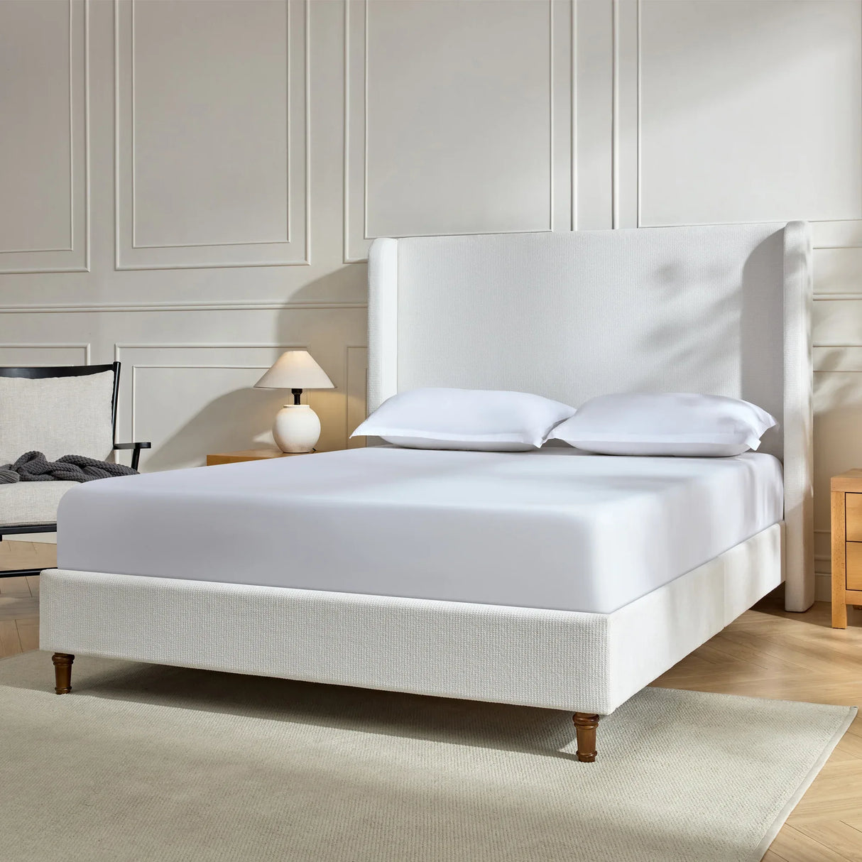 King Contemporary Cream Chenille Upholstered Bed Frame - Omega Lifestyles