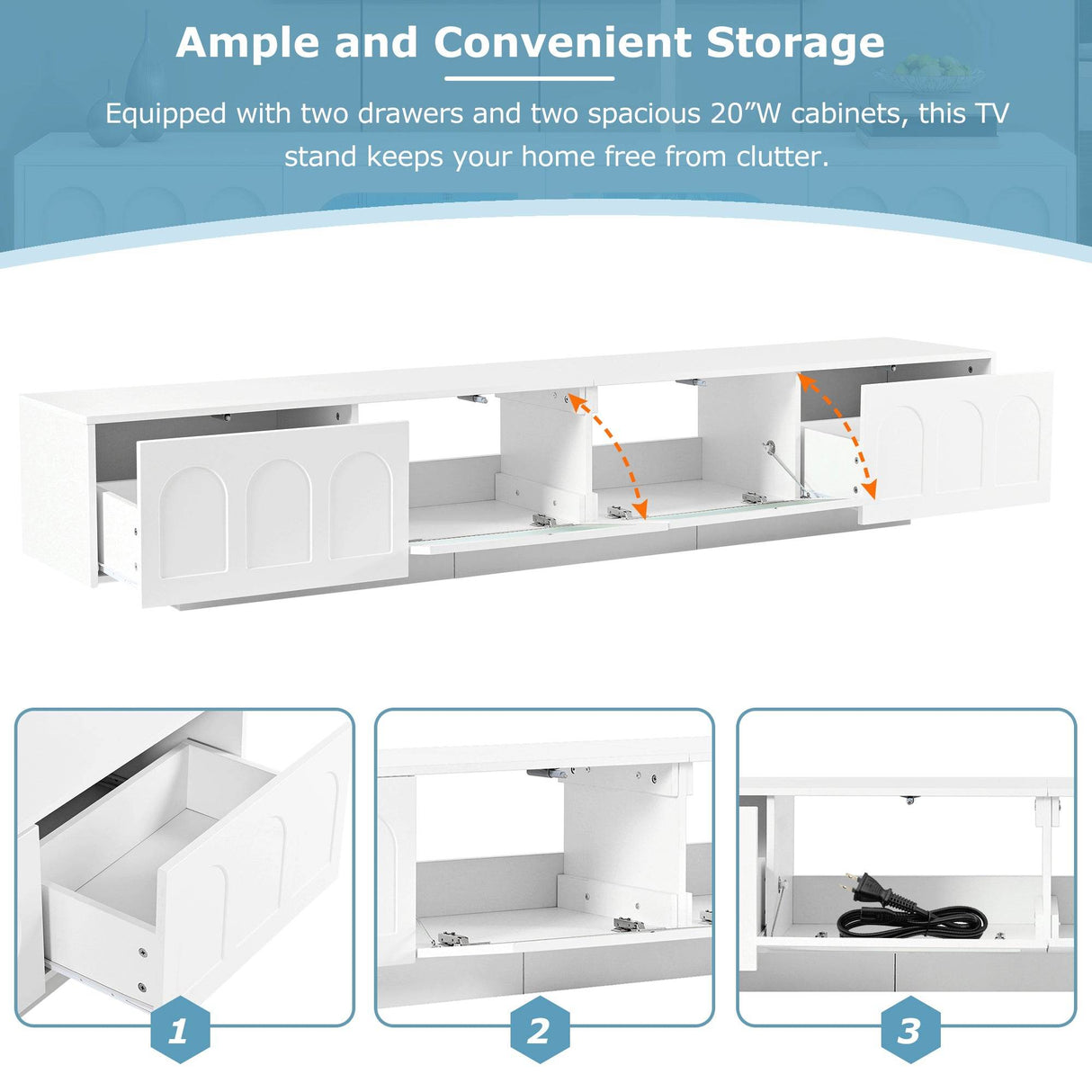 Smart LED White TV Stand With Storage Cabinets - Sleep Galleria