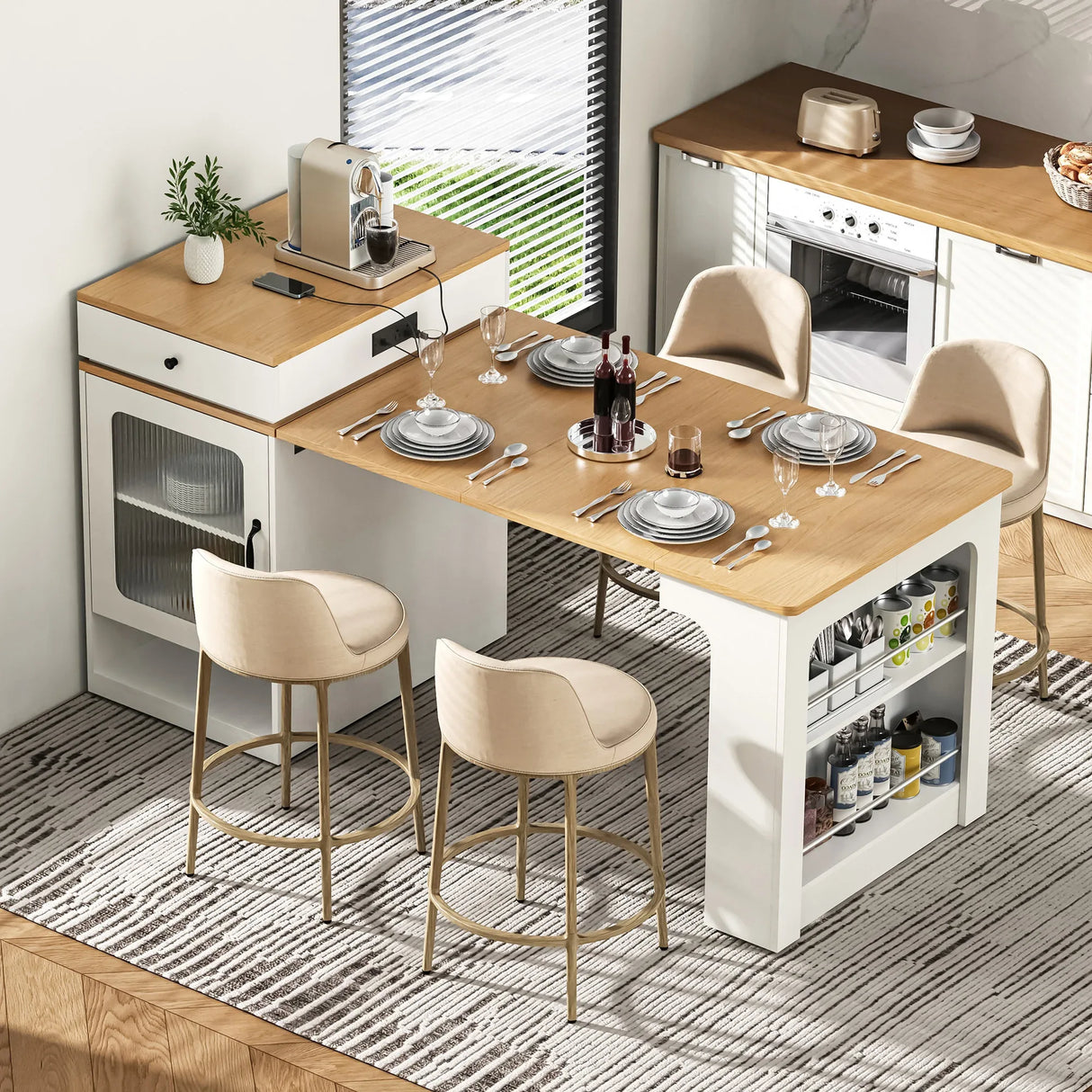 Extendable Dining Table Kitchen Island With Storage - Omega Lifestyles