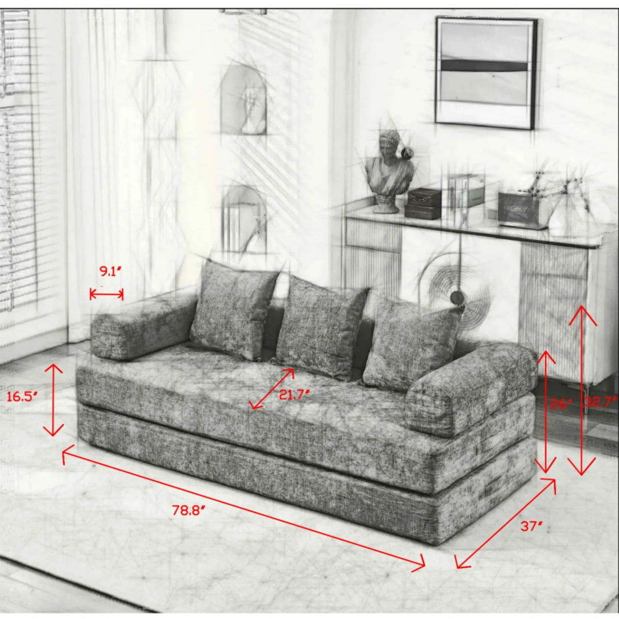 Comfy Convertible Chenille Folding Floor Sofa Bed - Omega Lifestyles
