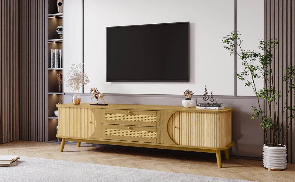 Rattan Solid Wood TV Stand With Storage Drawers - Sleep Galleria