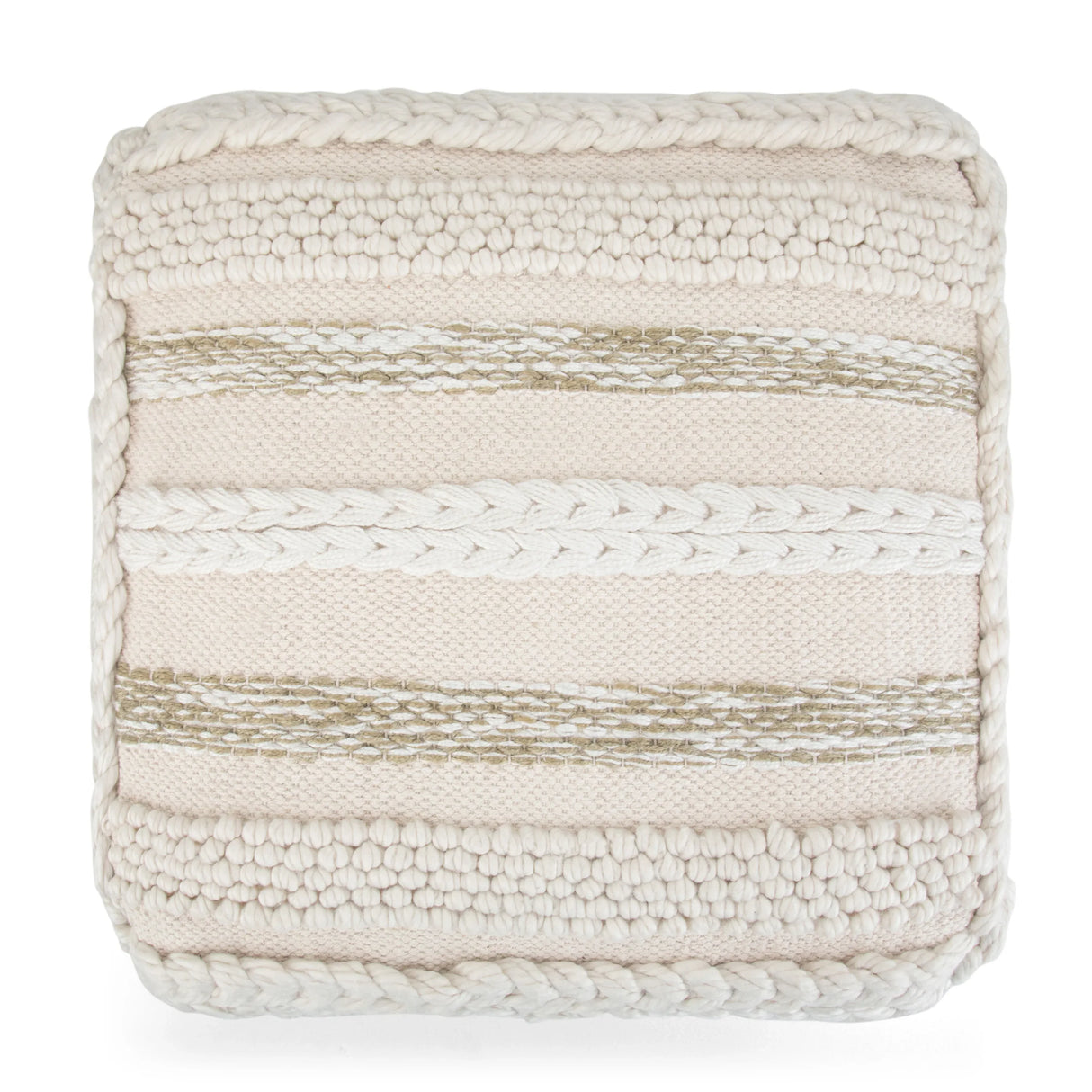 Woven Natural Fabric Square Pouf Accent Stool - Omega Lifestyles