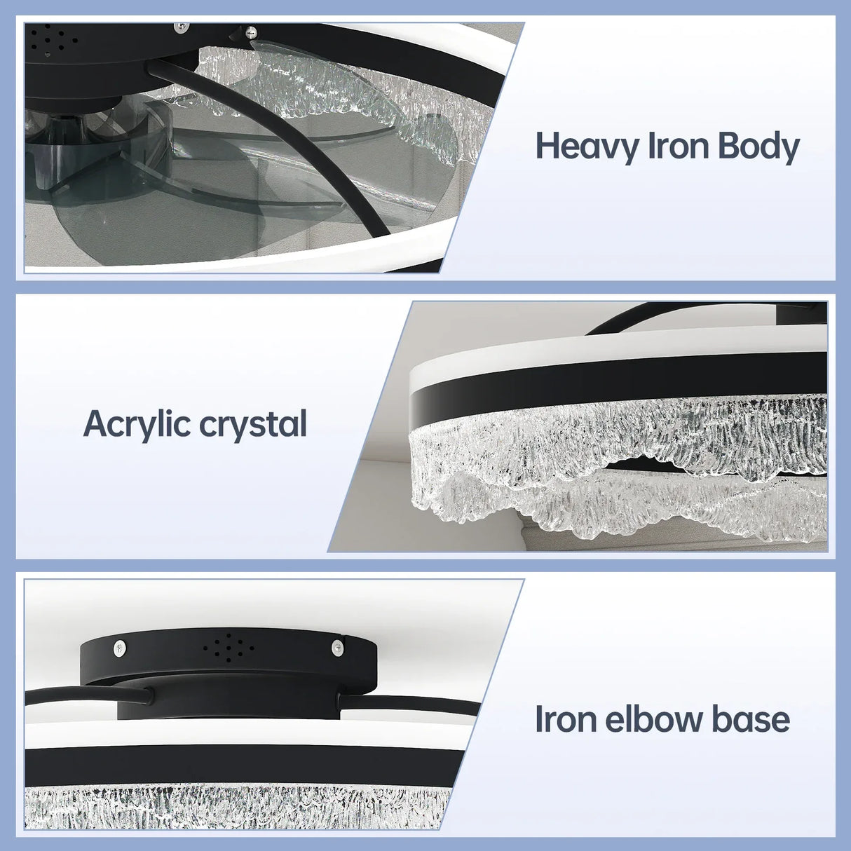 LED Crystal Flush Mount Quiet Ceiling Fan With Light - Omega Lifestyles