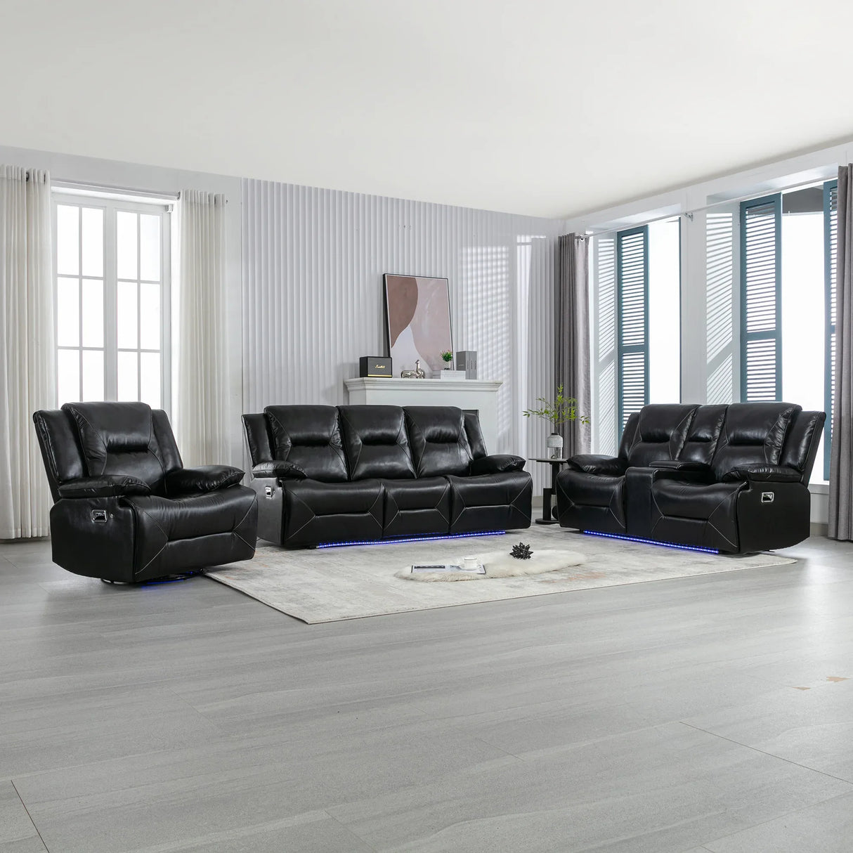 Manual Black Leather Gel Recliner Chair With LED Light Strip - Omega Lifestyles