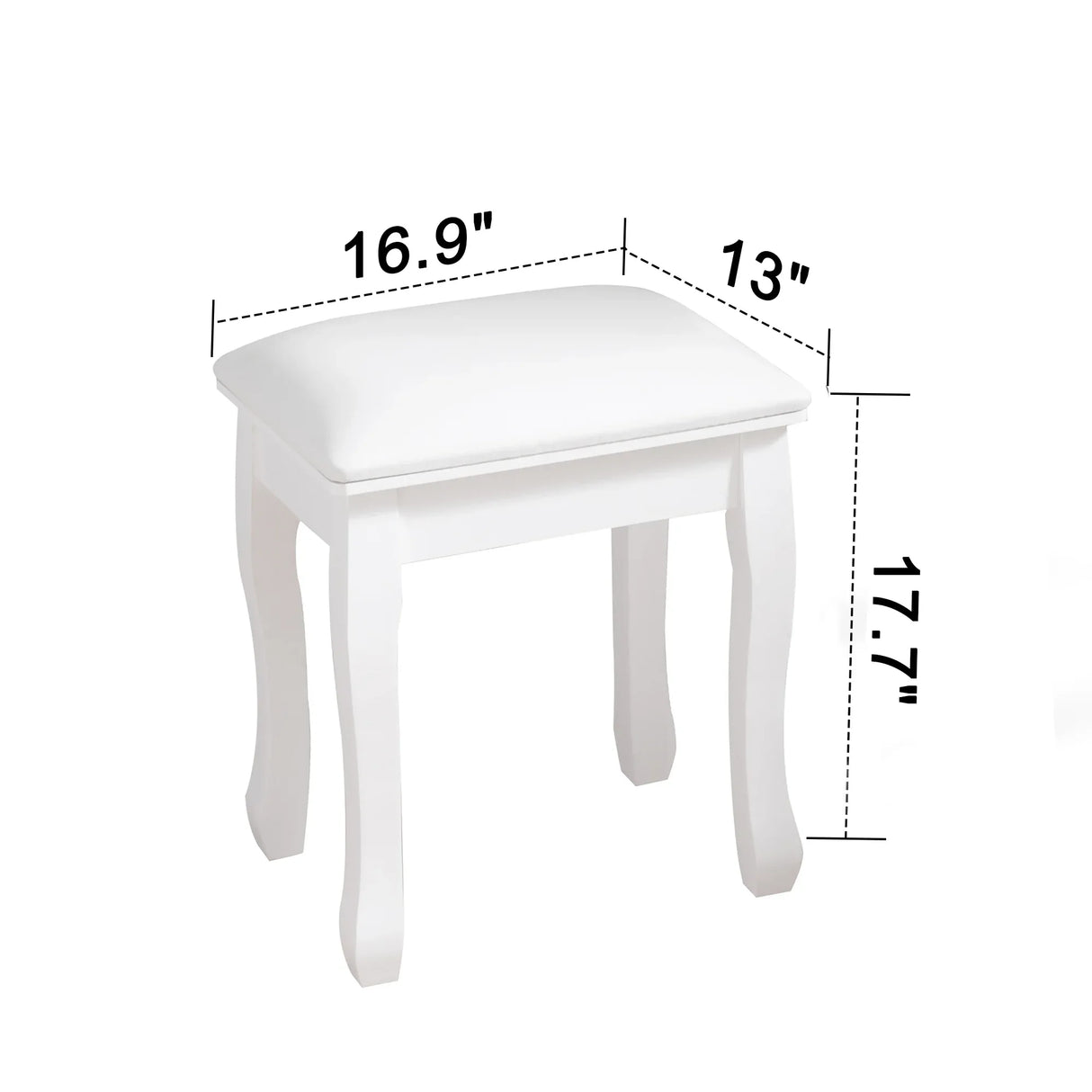 White Solid Wood Vanity Stool With Cushioned Seat - Omega Lifestyles