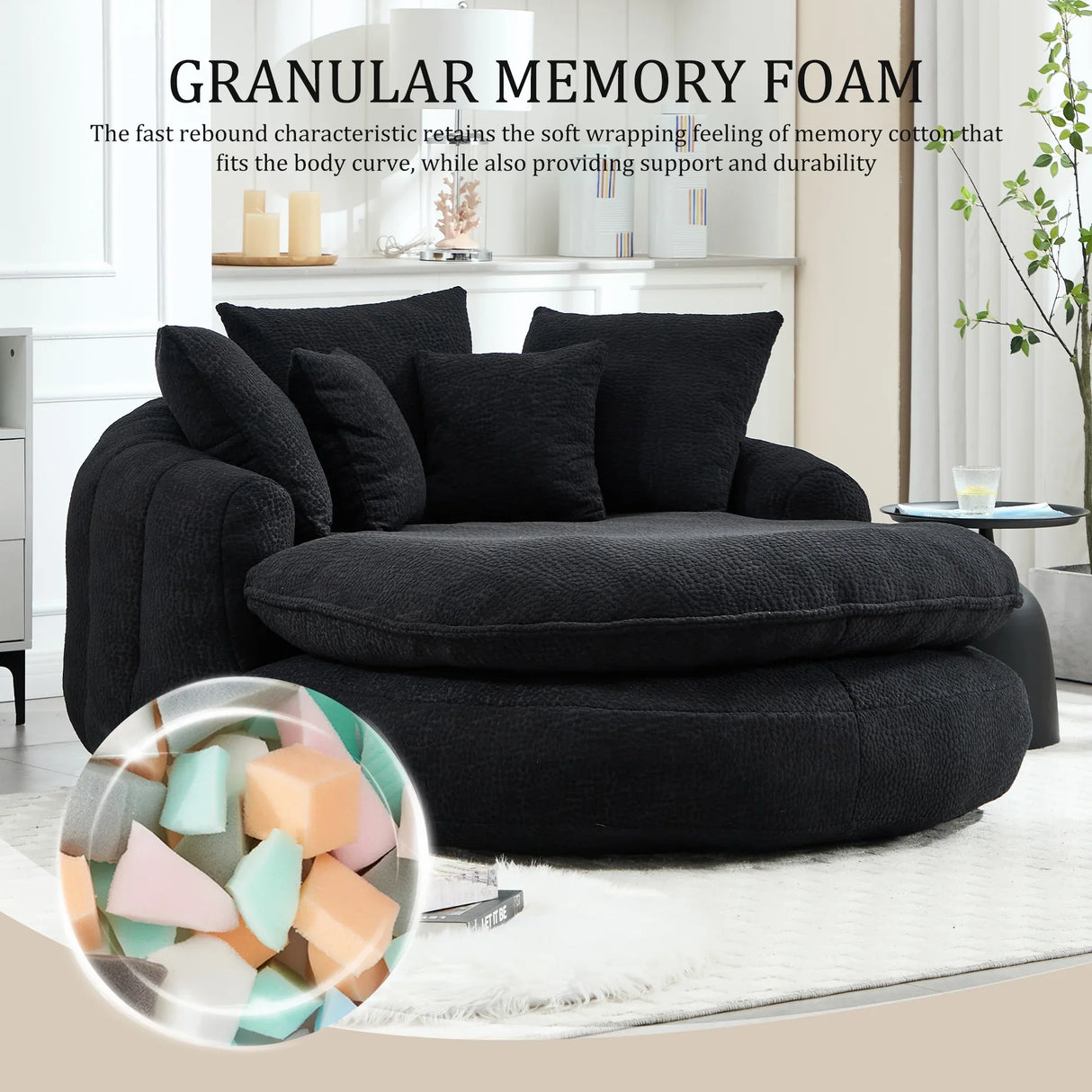 Oversized Chenille Memory Foam Bean Bag Sofa With Pillows - Omega Lifestyles