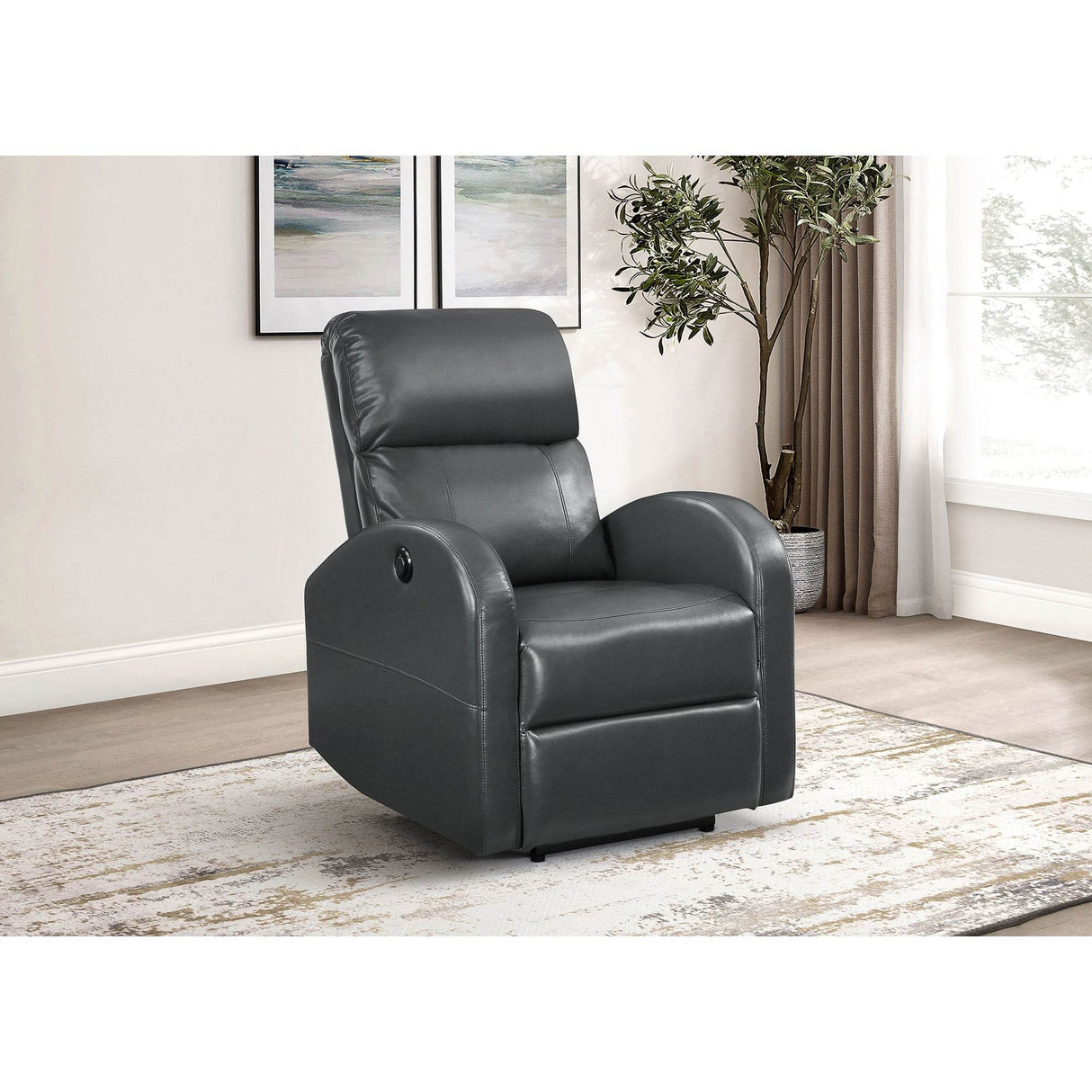 Grey Upholstered Power Recliner Chair With Faux Leather