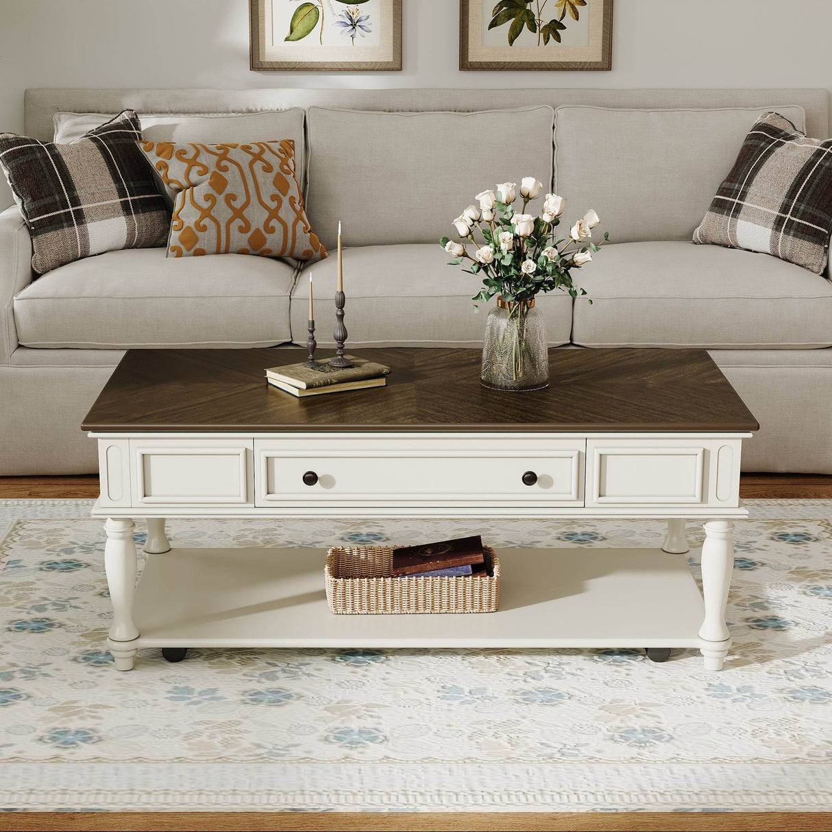 Mid-Century Farmhouse Coffee Table With Drawer Wheels - Sleep Galleria