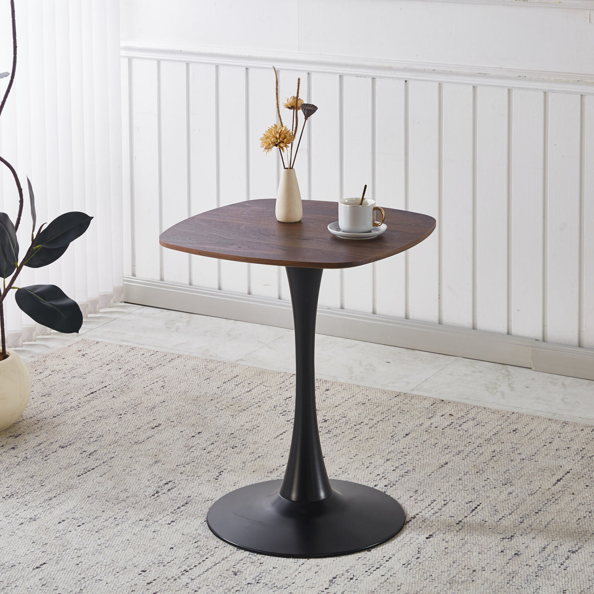 Modern Black Dark Walnut MDF Metal End Table