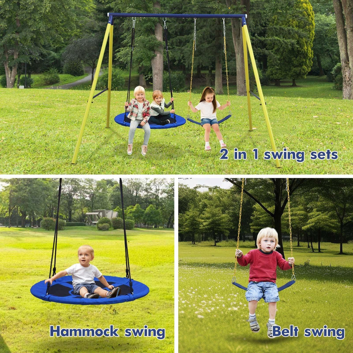 Steel Indoor Outdoor 2-Seat Kids Swing Set - Omega Lifestyles