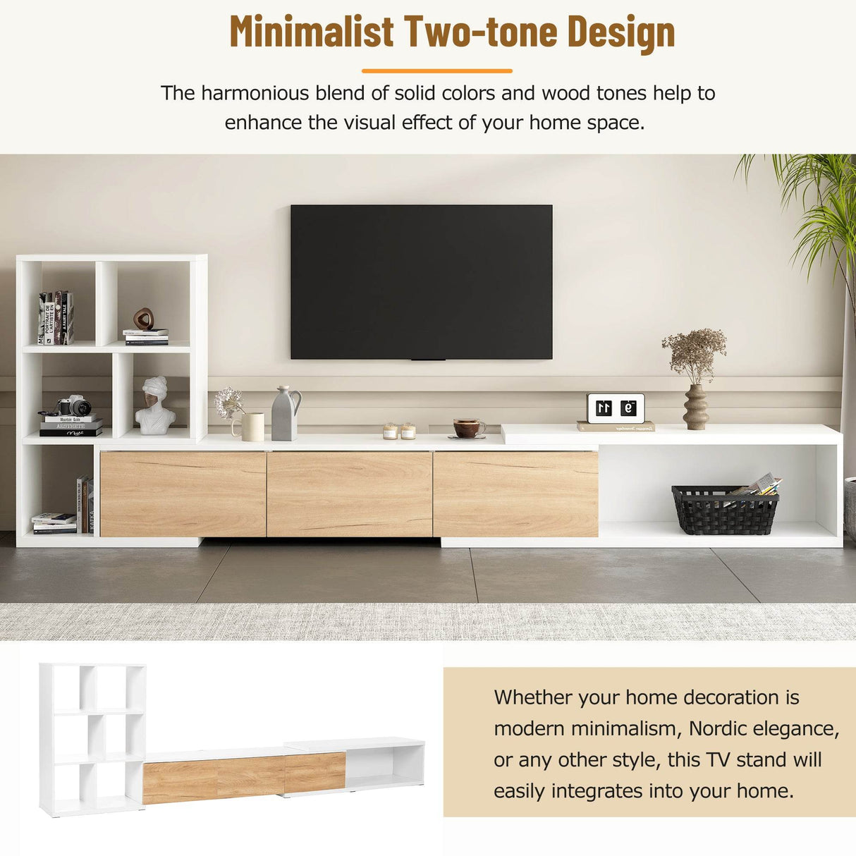 Adjustable Extendable White MDF TV Stand With Storage - Sleep Galleria