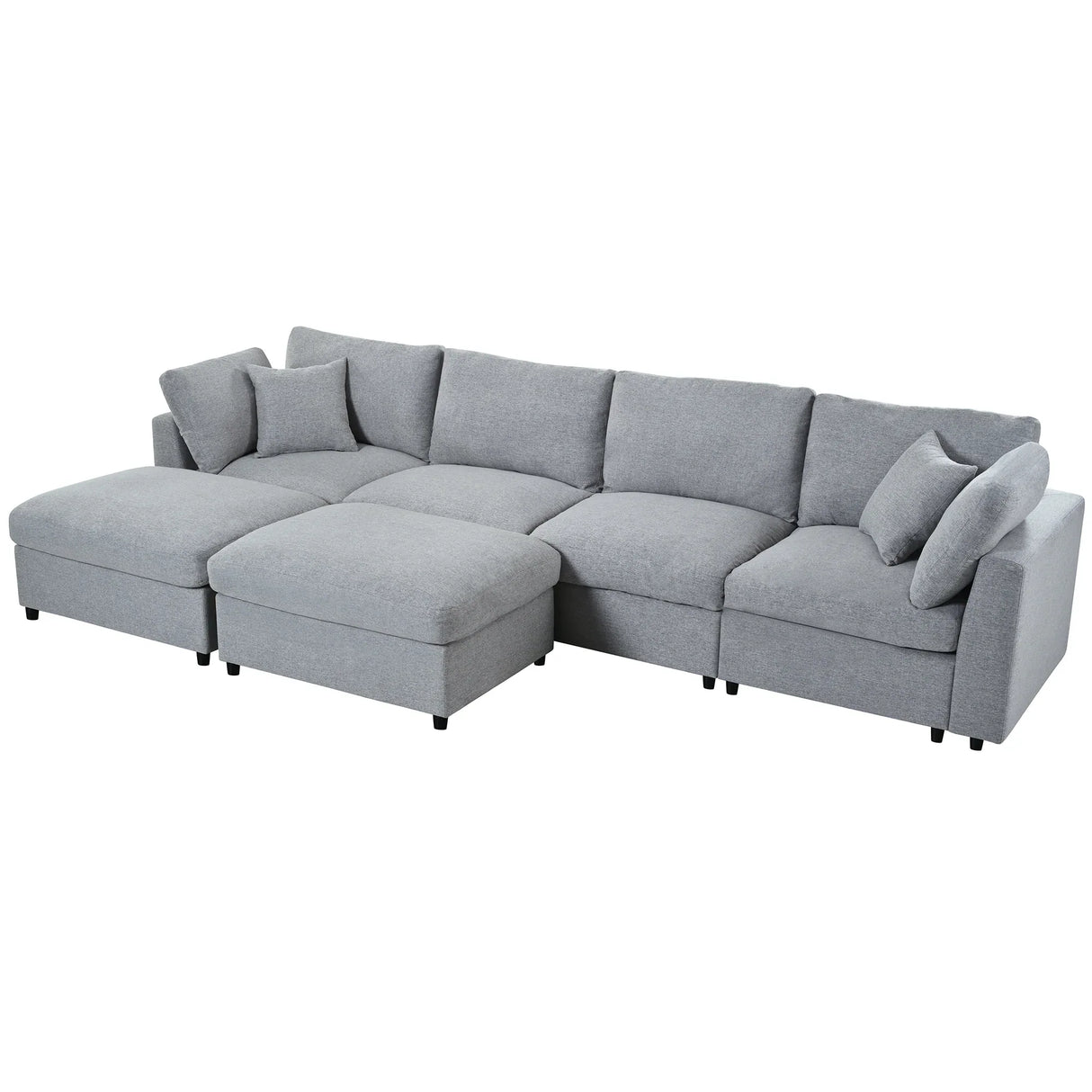130-Inch Modular Chenille Fabric U-Shaped Sectional Sofa With Ottomans - Omega Lifestyles