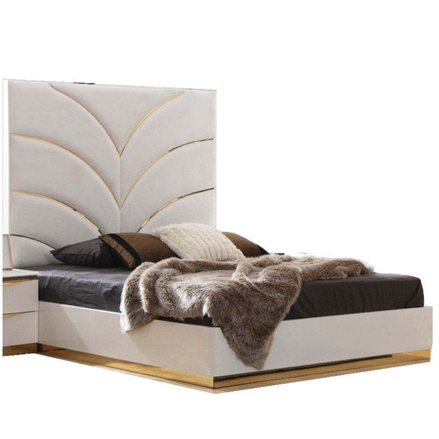 White Velvet Upholstered Queen Wood Bed Frame - Omega Lifestyles
