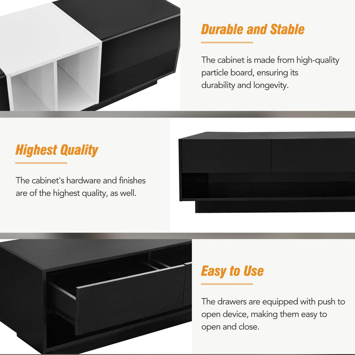 Sleek Two-Tone Black Particle Board TV Stand - Sleep Galleria