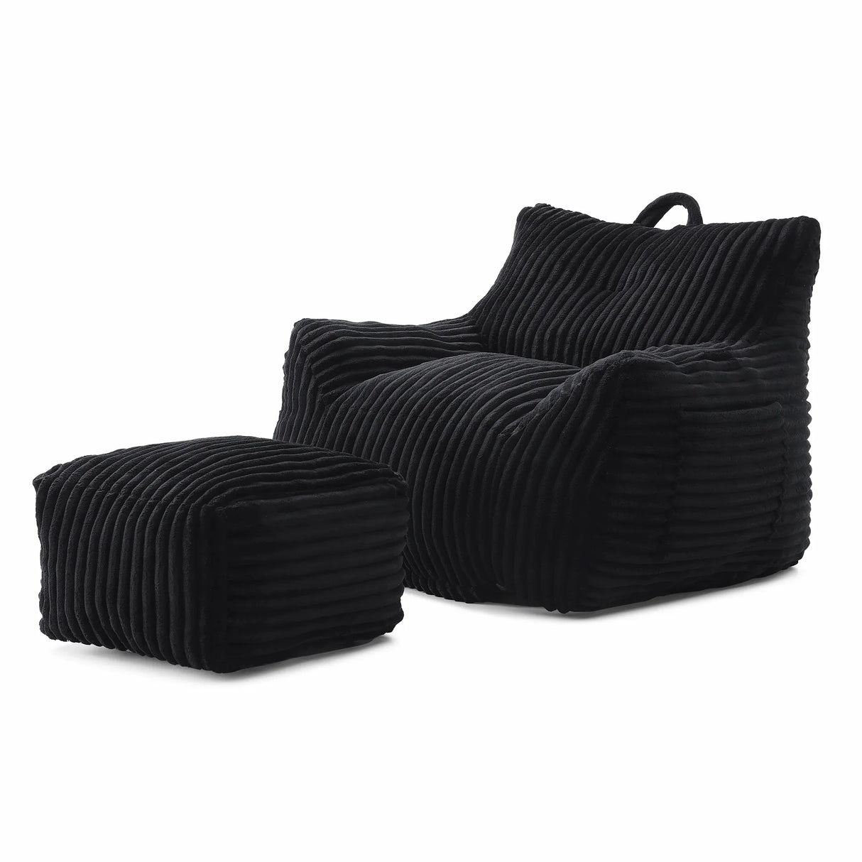 Medium-Soft Corduroy Bean Bag Chair With Footstool - Omega Lifestyles