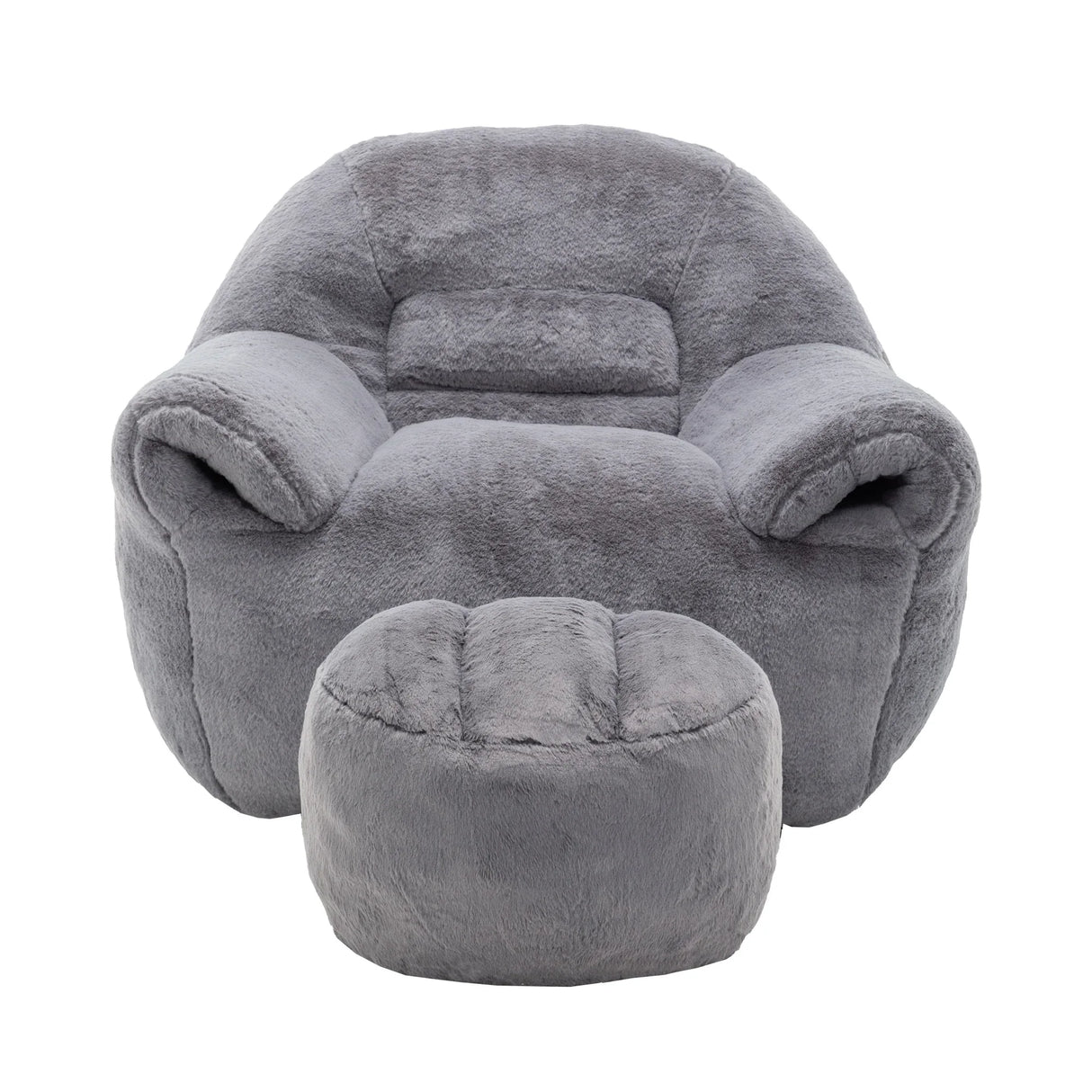 Faux Fur High-Density Foam Bean Bag Chair With Footstool - Omega Lifestyles