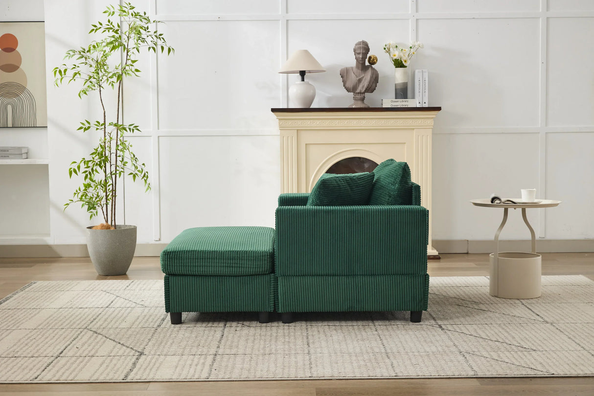 Green Corduroy Chaise Lounge Chair With Ottoman - Omega Lifestyles