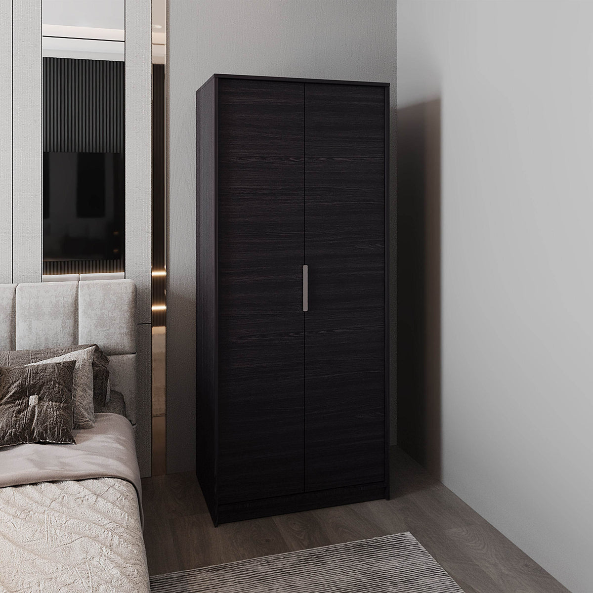 Spacious Engineered Wood Armoire With 2 Doors and Shelves