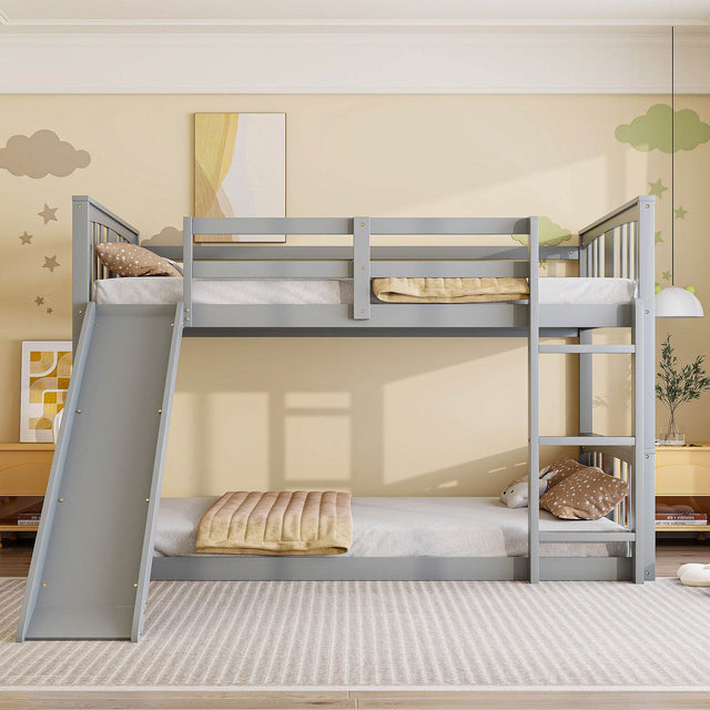 Twin Over Twin Bunk Bed With Slide Ladder and Guardrails - Sleep Galleria