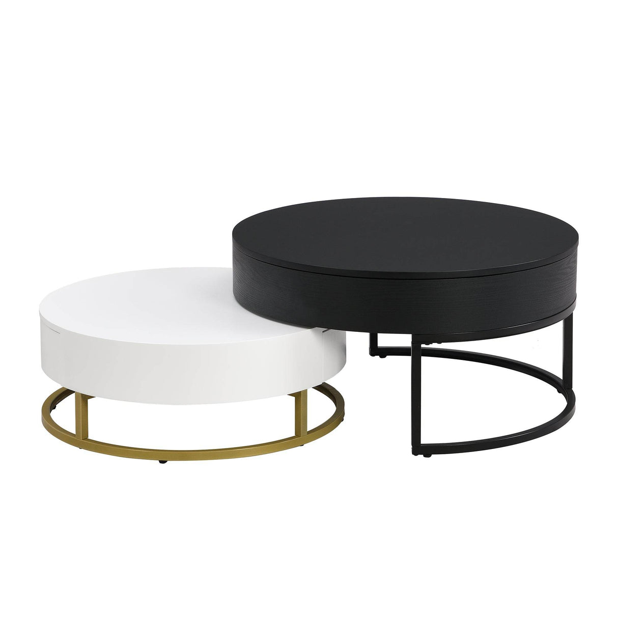 Modern Round Lift-Top Nesting Coffee Tables With Drawers - Sleep Galleria