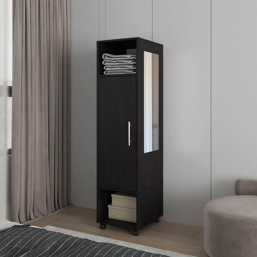 Engineered Wood Black Bedroom Wardrobe With Shelves