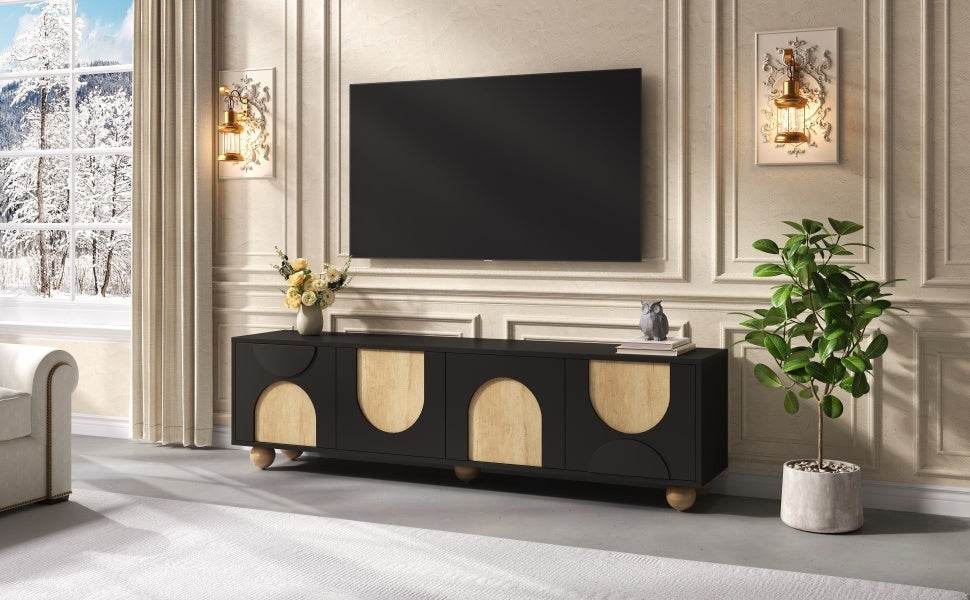 Farmhouse Black MDF Wood Grain TV Stand - Sleep Galleria