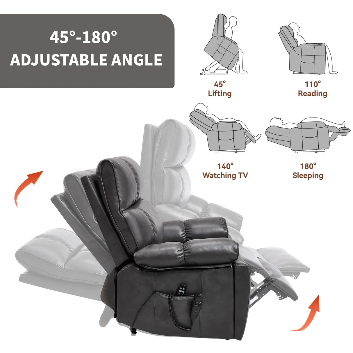 Medium-Firm Faux Leather Power Lift Massage Recliner Chair - Omega Lifestyles