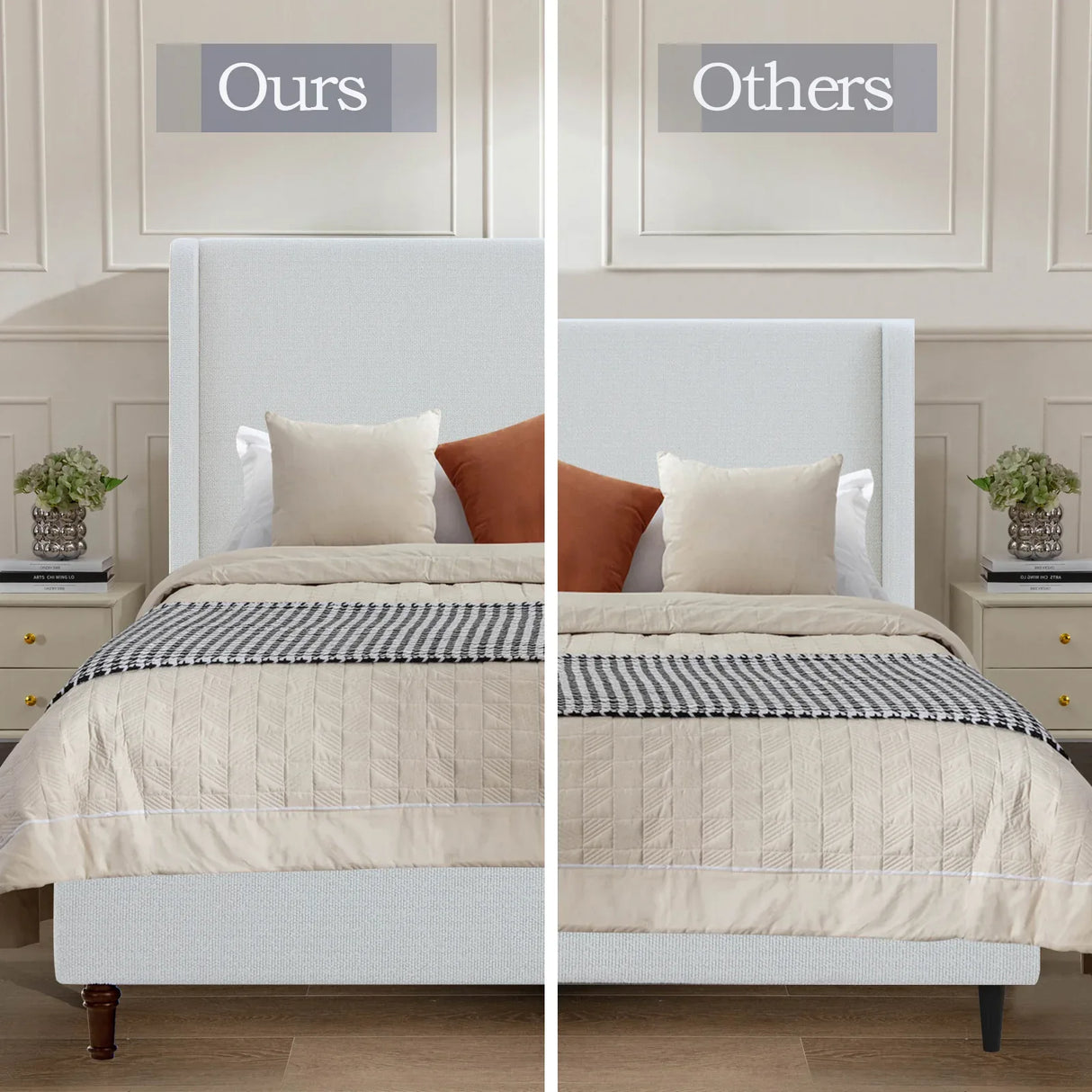 King Contemporary Cream White Boucle Upholstered Bed Frame - Omega Lifestyles