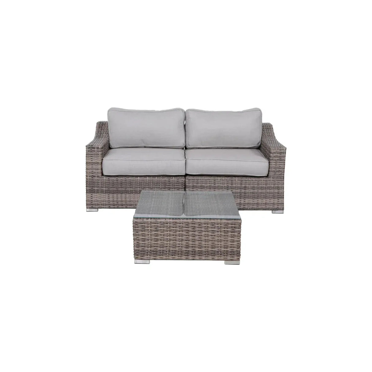 Modern Gray Wicker Outdoor Loveseat Seating Set With Cushions - Omega Lifestyles