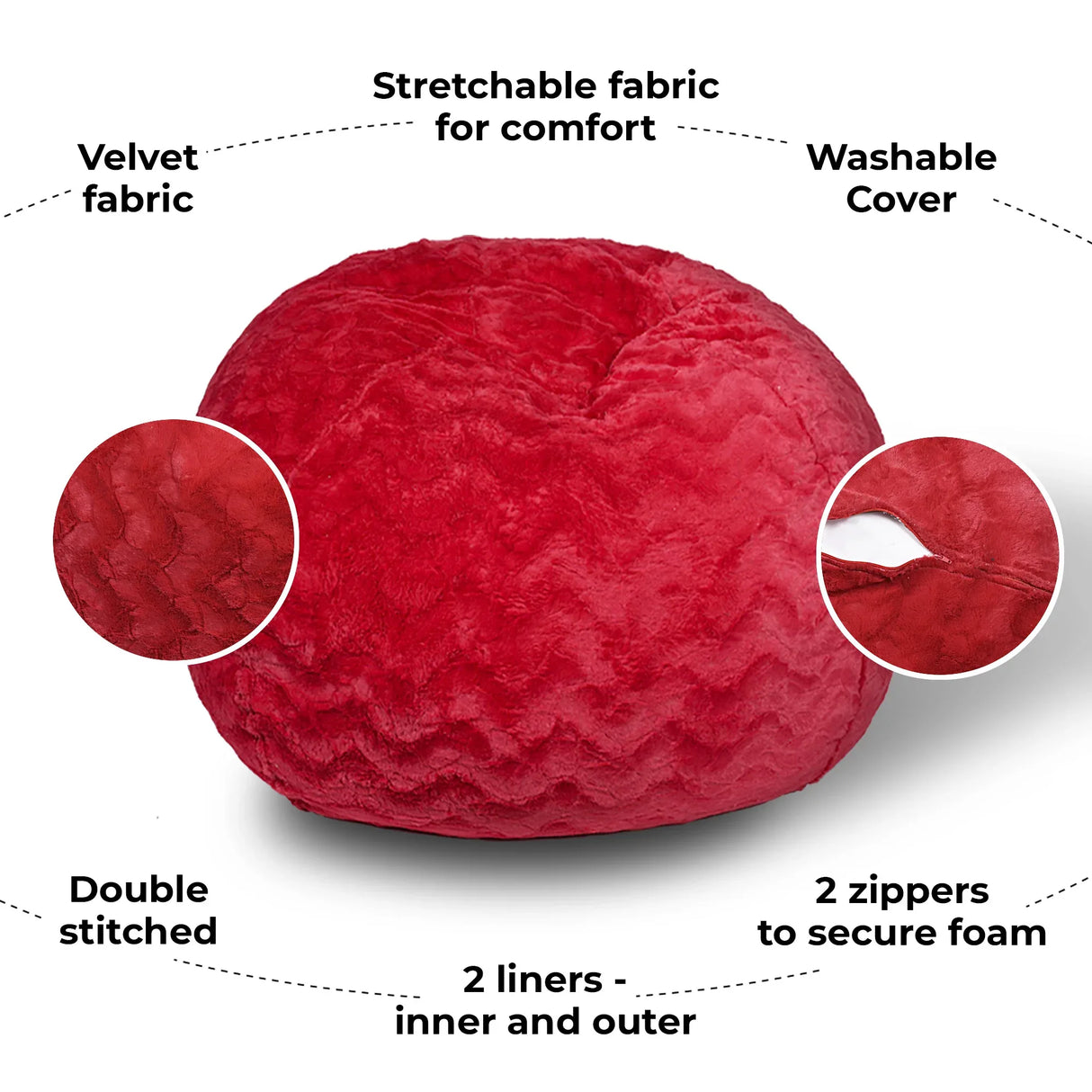 Red Faux Fur Memory Foam Shredded Foam Bean Bag Chair - Omega Lifestyles