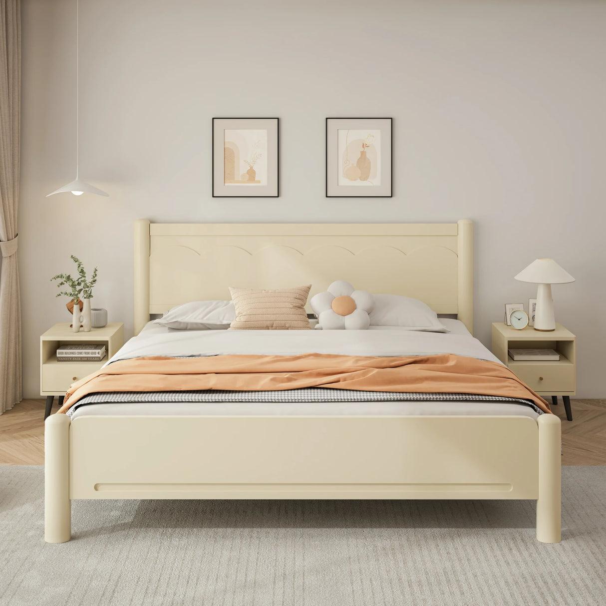 King Solid Wood Platform Bed Frame With Headboard - Omega Lifestyles