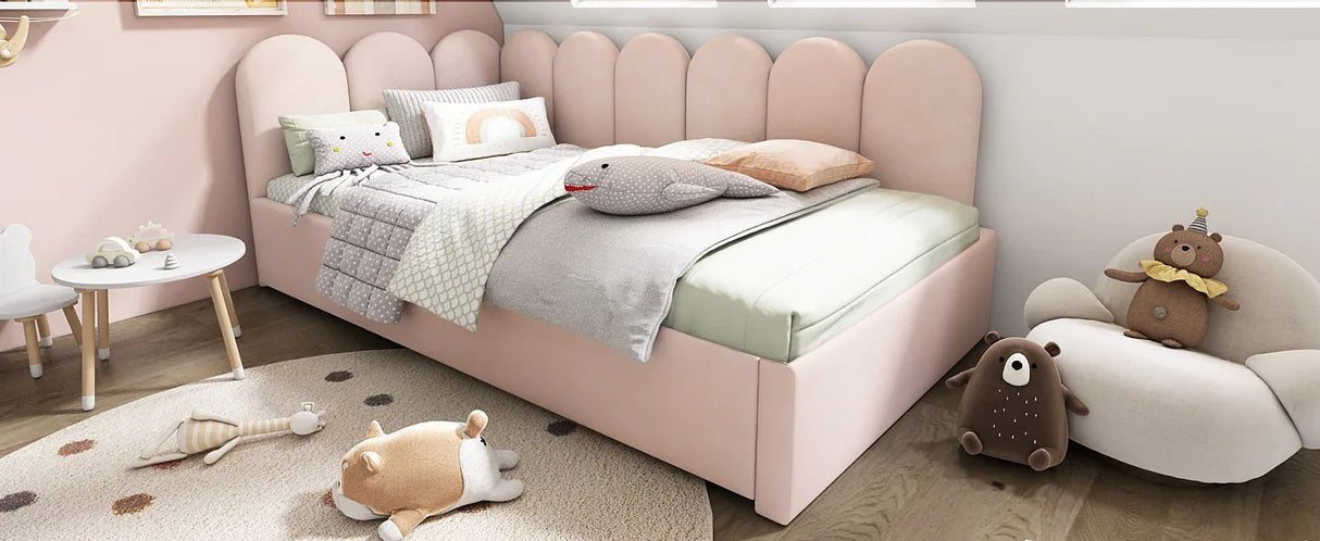 Pink Velvet Twin Daybed With Pull-Out Trundle Bed - Omega Lifestyles