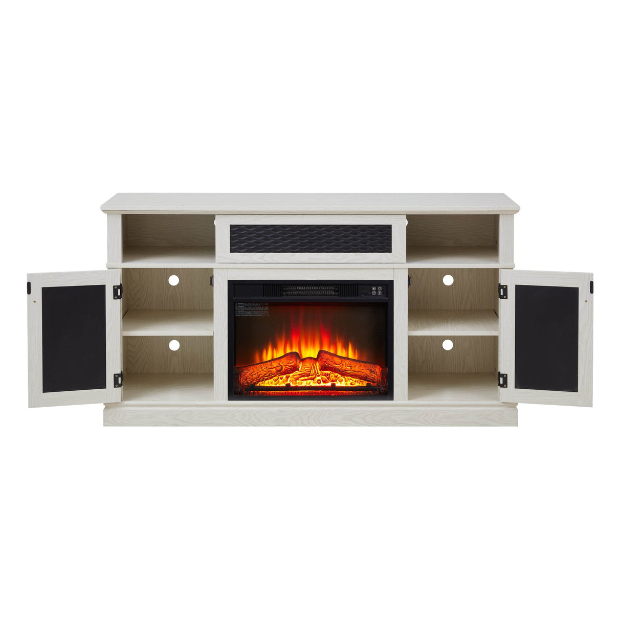 Embossed Oak Fireplace TV Stand With Storage - Sleep Galleria