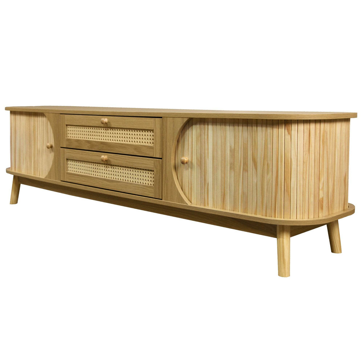 Rattan Solid Wood TV Stand With Storage Drawers - Sleep Galleria