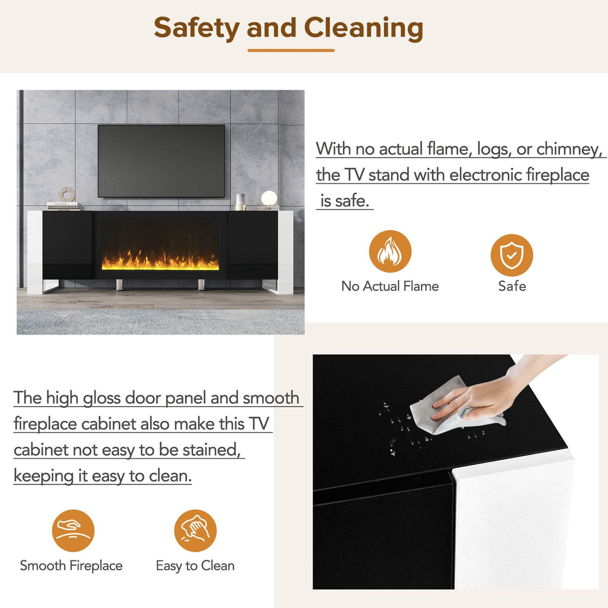 Modern Minimalist TV Stand With Electric Fireplace - Sleep Galleria