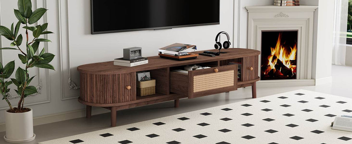 Modern Solid Wood Rattan Media Console TV Stand - Sleep Galleria