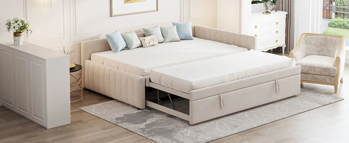 Full Upholstered L-Shaped Daybed With Twin Trundle - Omega Lifestyles